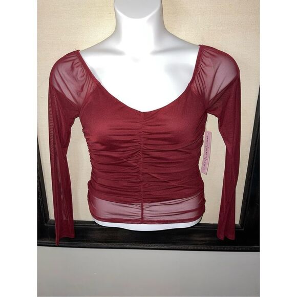 Crave Fame Burgundy Mesh Sleeve Top - XS - Picture 4 of 10